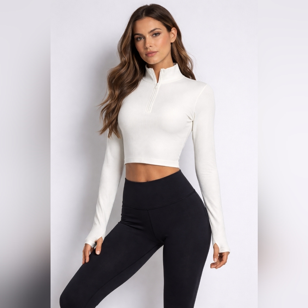 Ribbed Half Zip Long Sleeve Active Top
